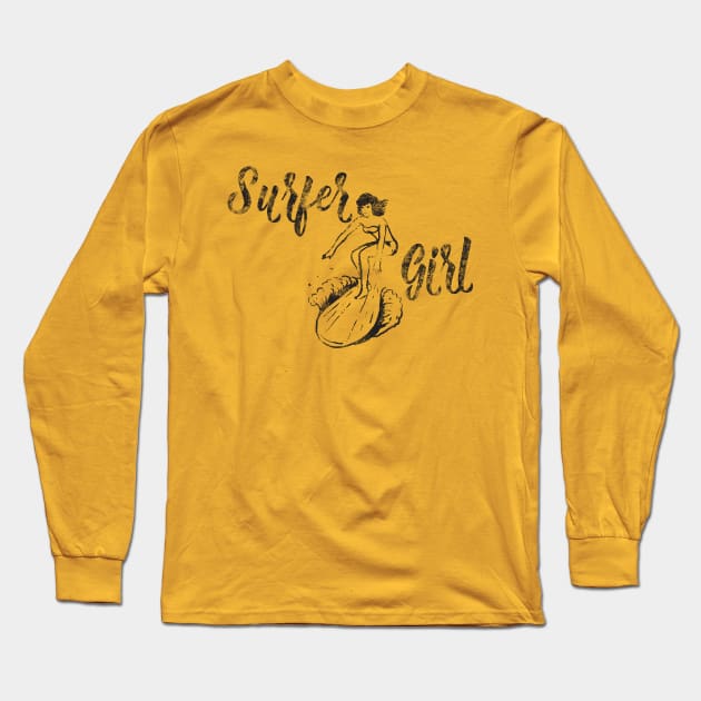 Retro Surfer Girl Summer Beach T-Shirt Long Sleeve T-Shirt by lucidghost